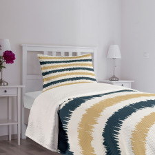 Navy Blue Beige Brush Bedspread Set