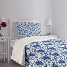 Flowers Ivy Leaves and Dots Bedspread Set