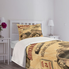 Old Style Car Repair Bedspread Set