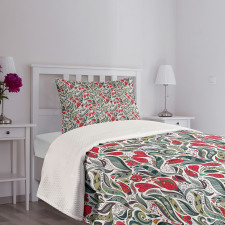 Colored Boho Flowers Leaf Bedspread Set