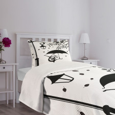 Funny Kitty with Umbrella Bedspread Set
