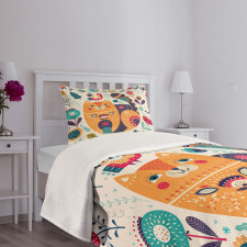 Cat and Flower Leaf Bedspread Set