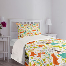 Wild Fox Wolf Flower Bedspread Set