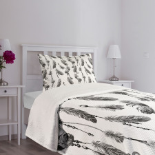 Black White Boho Feather Bedspread Set