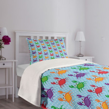 Crabs on Blue Backdrop Bedspread Set