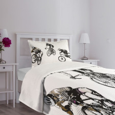 Sketch Cyclists Bedspread Set