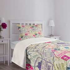 Passport Stamps Cities Bedspread Set