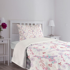 Eiffel Tower and Flower Bedspread Set