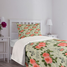 Paris Themed Flowers Bedspread Set