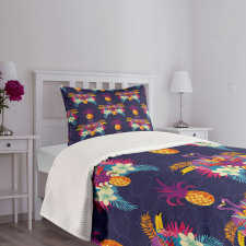 Vivid Flowers Pineapples Bedspread Set