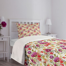 Hot Pink Purple Flowers Bedspread Set