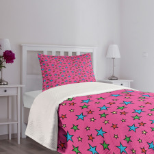 Hot Pink Retro Stars Bedspread Set