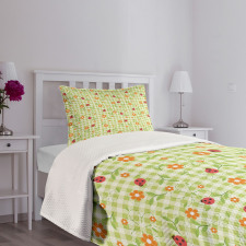 Ladybugs Flowers Leaves Bedspread Set