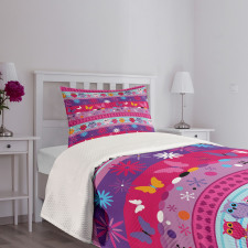 Cartoon Owls and Flowers Bedspread Set