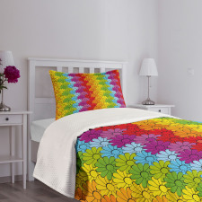 Rainbow Colored Flowers Bedspread Set