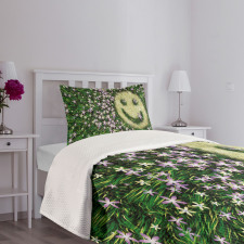 Smiley Emoticon on Grass Bedspread Set