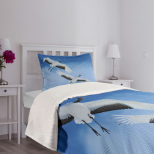 Red Crowned Cranes Japan Bedspread Set