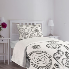 Doodle Swirled Flowers Bedspread Set