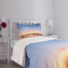 Sunset on Sea Ships Bedspread Set