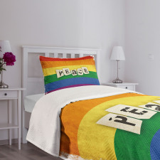 Grunge Flag Peace Word Bedspread Set