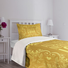 Romantic Words Swirls Bedspread Set