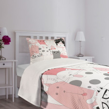 Funny Kittens Humor Doodle Bedspread Set