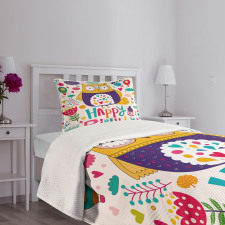 Funny Greeting Doodle Art Bedspread Set