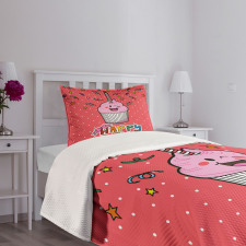 Pink Cupcake Bow Bedspread Set