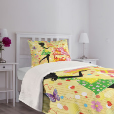 Woman with Birthday Cake Bedspread Set