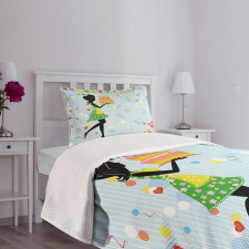 Mother with Cake Cartoon Bedspread Set