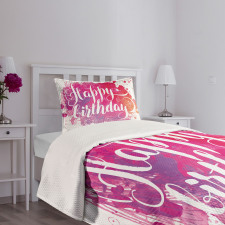 Watercolor Birthday Text Bedspread Set