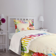 Colorful Party Elements Bedspread Set