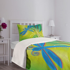 Blue Dragonfly on Green Bedspread Set