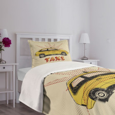 Pop Art Taxi Cab Vintage Bedspread Set