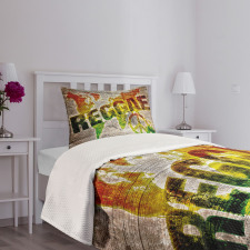 World Map Reggae Words Bedspread Set