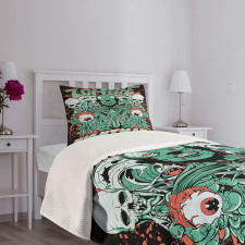 Retro Skulls Ghost Bedspread Set