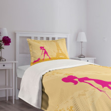 Pink Girl Dog Eiffel Bedspread Set