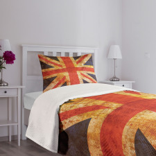 Union Jack Motif Grunge Bedspread Set