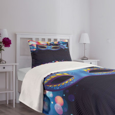 Vivid Blue Carnival Mask Bedspread Set