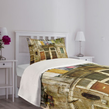 Grunge Building Facade Bedspread Set