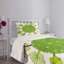 Various Green Trees Bloom Bedspread Set