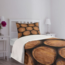 Wall of Wooden Barrels Bedspread Set