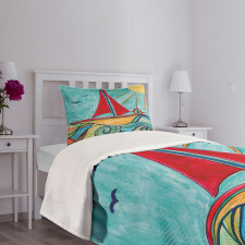 Ship in Waves in Sea Bedspread Set