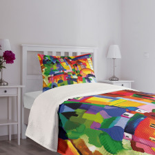 Modern Vivid Buildings Bedspread Set