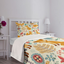 Foxes Ornate Flowers Birds Bedspread Set