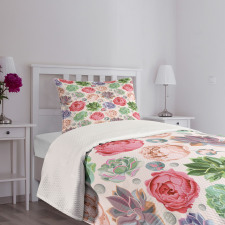 Peony Roses and Cactus Bedspread Set