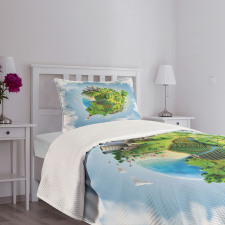 Cartoon Globe Greenery Bedspread Set