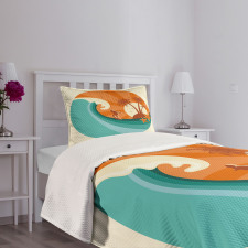 Retro Man Surfing Bedspread Set