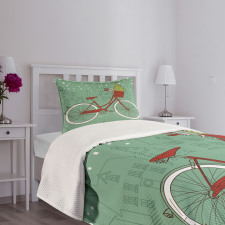 Retro Bike Xmas Trees Bedspread Set