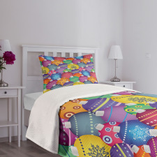 Colorful Xmas Balls Bedspread Set